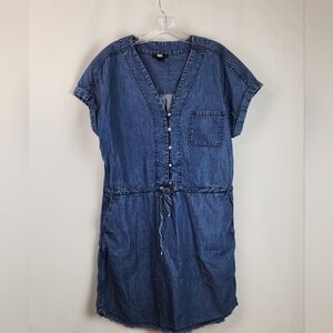 PAIGE Blue Cotton Drawstring Waist Haidee Dress Tencel Medium Vargas